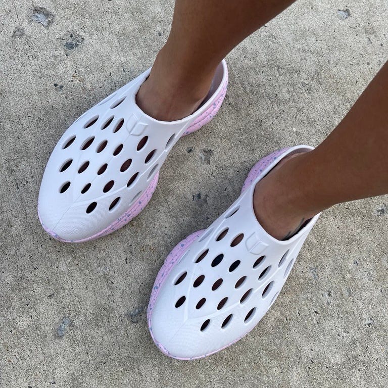 Footwear with a unique design featuring ventilation holes.